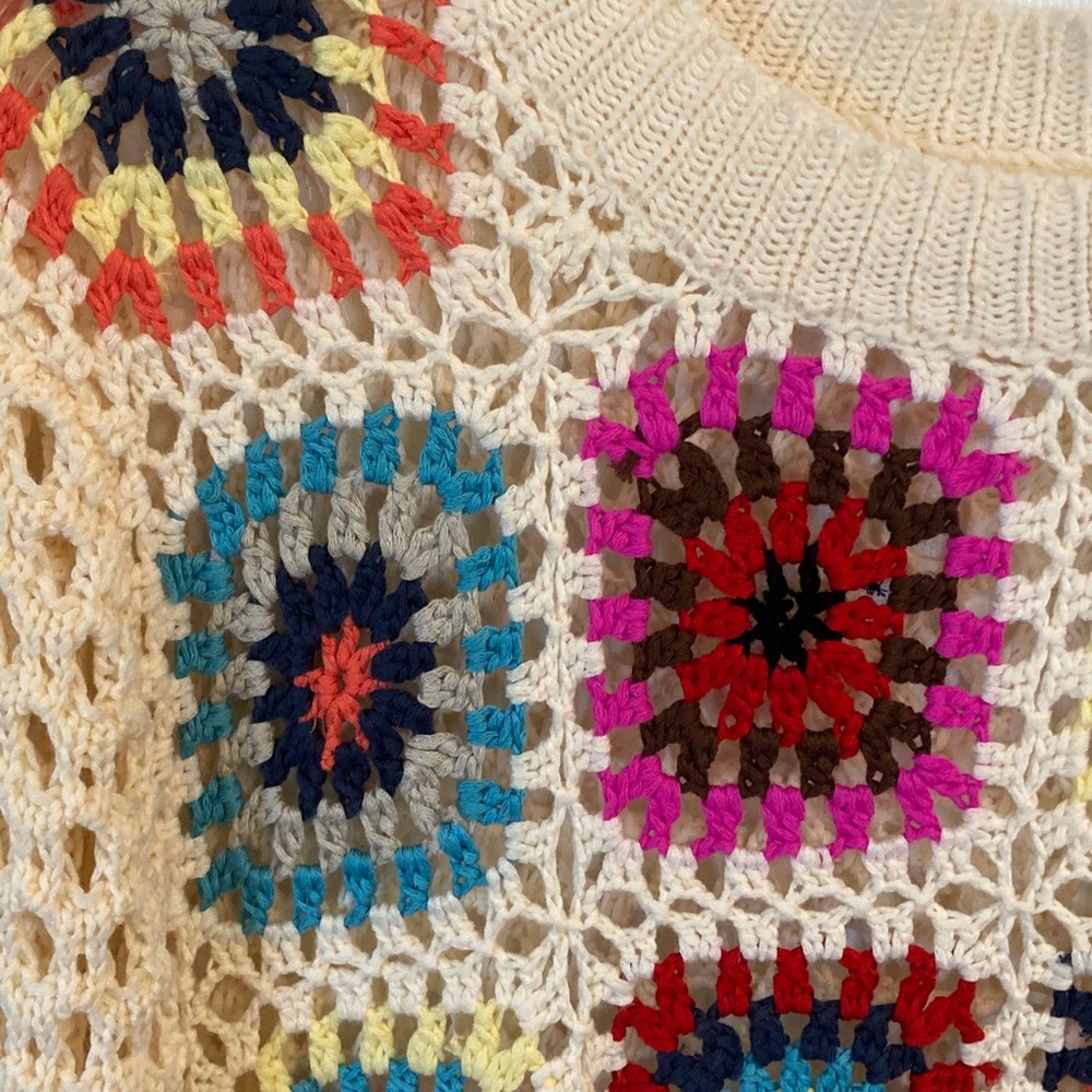 debut Cream Open Knit Sweater in Granny Squares - Picture 3 of 8